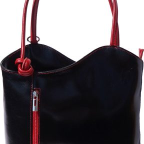 Δερμάτινη Τσαντα Ωμου Cloe Firenze Leather 207 Μαύρο/Κόκκινο